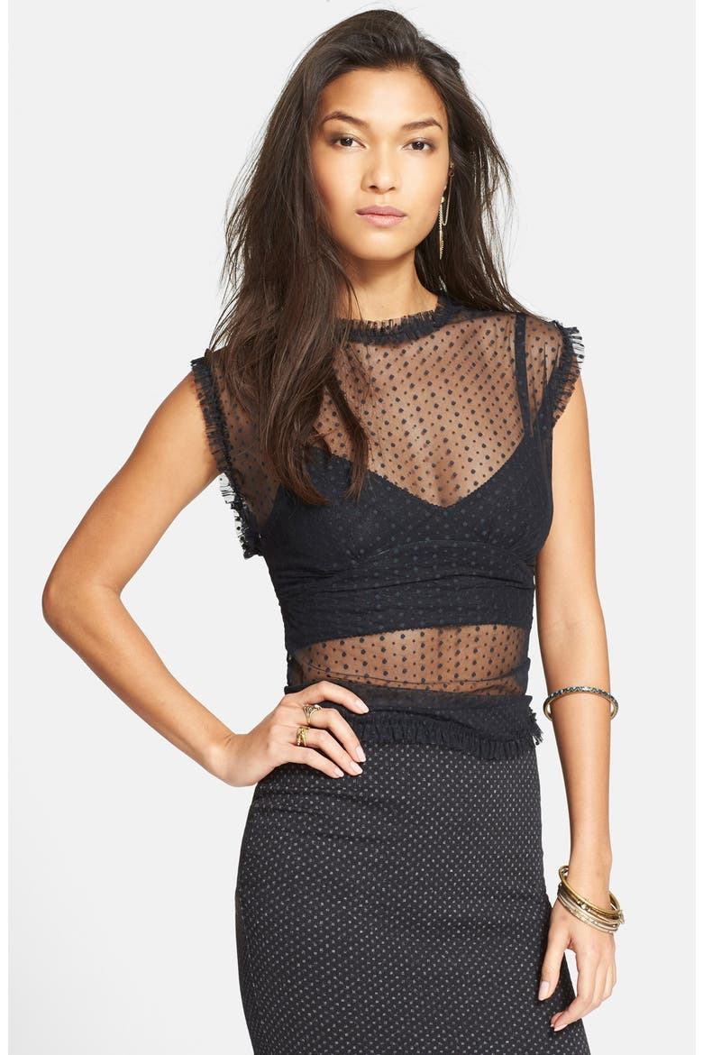 Sheer Sleeveless Top, Main, color, BLACK