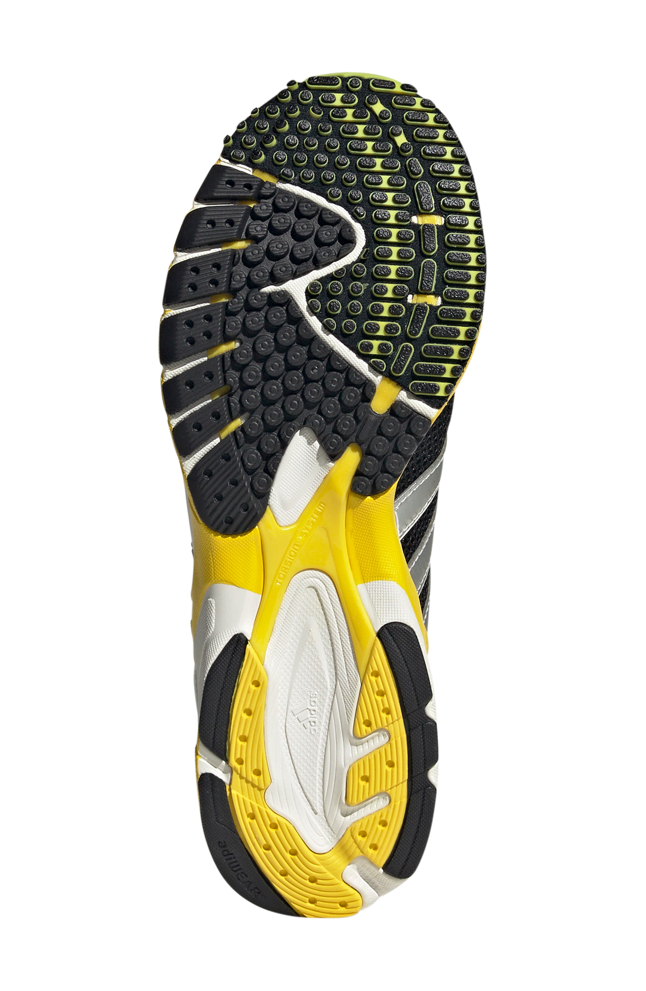 Adizero Adios Running Shoe, Alternate, color, BLACK/ SILVER METALLIC/ YELLOW