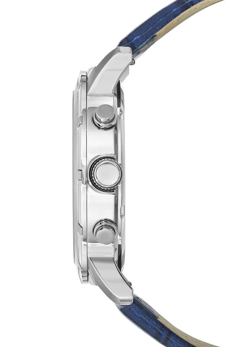 PORSAMO BLEU NYC Chronograph Croc Embossed Leather Strap Watch, 47mm, Alternate, color, Blue