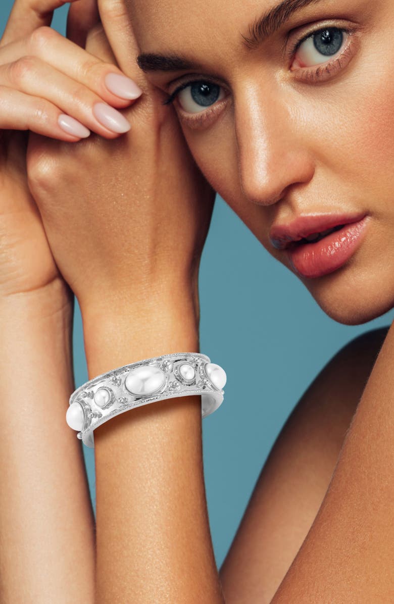 SPHERA MILANO Faux Pearl Cuff Bracelet, Alternate, color, Silver