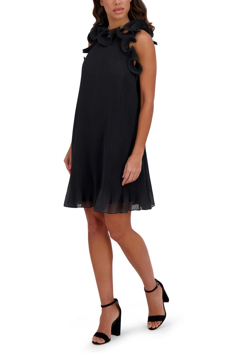 black chiffon shift dress Women's Black Sheer Chiffon Cowl Neck Flute Sleeve Shift Dress