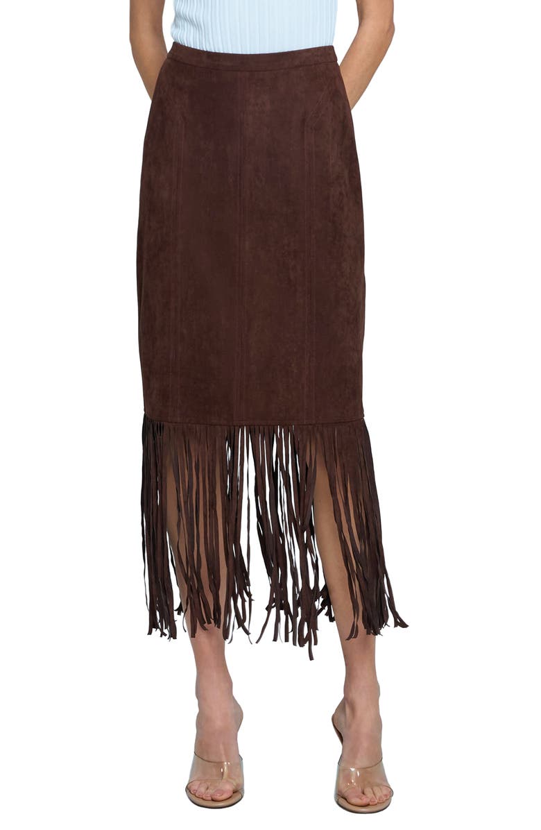 CIEBON Harbor Fringe Faux Suede Midi Skirt, Main, color, 