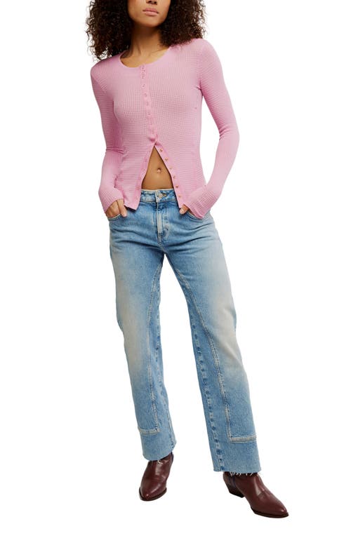 Free People Going Places Pointelle Stitch Snap Front Top In Pink