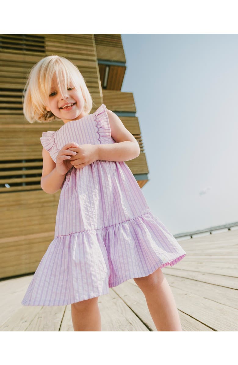 Deux par Deux Sleeveless Flutter Ruffles Striped Dress, Alternate, color, Lavender Stripes