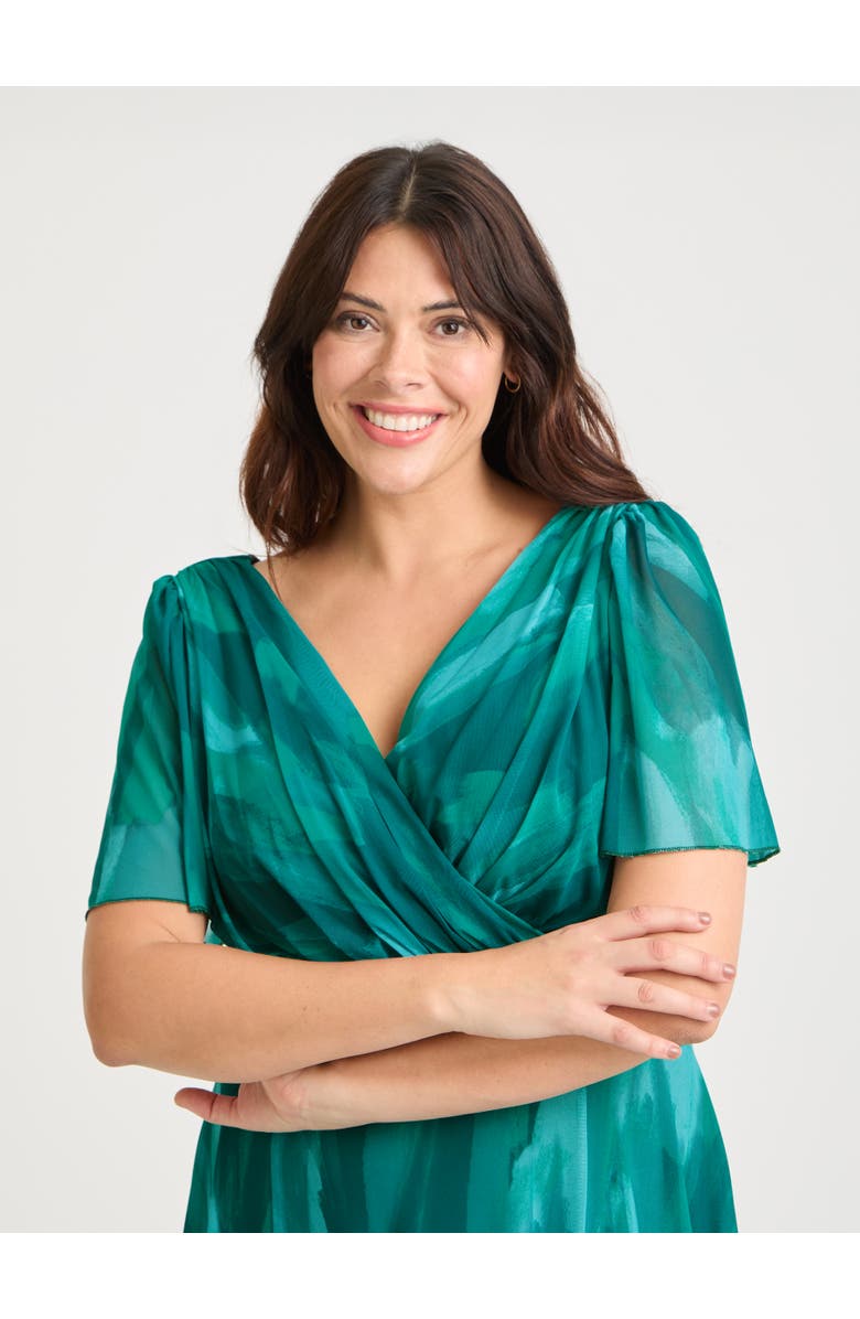 Scarlett & Jo Isabelle Abstract Angel Sleeve Dress, Alternate, color, Sea Green