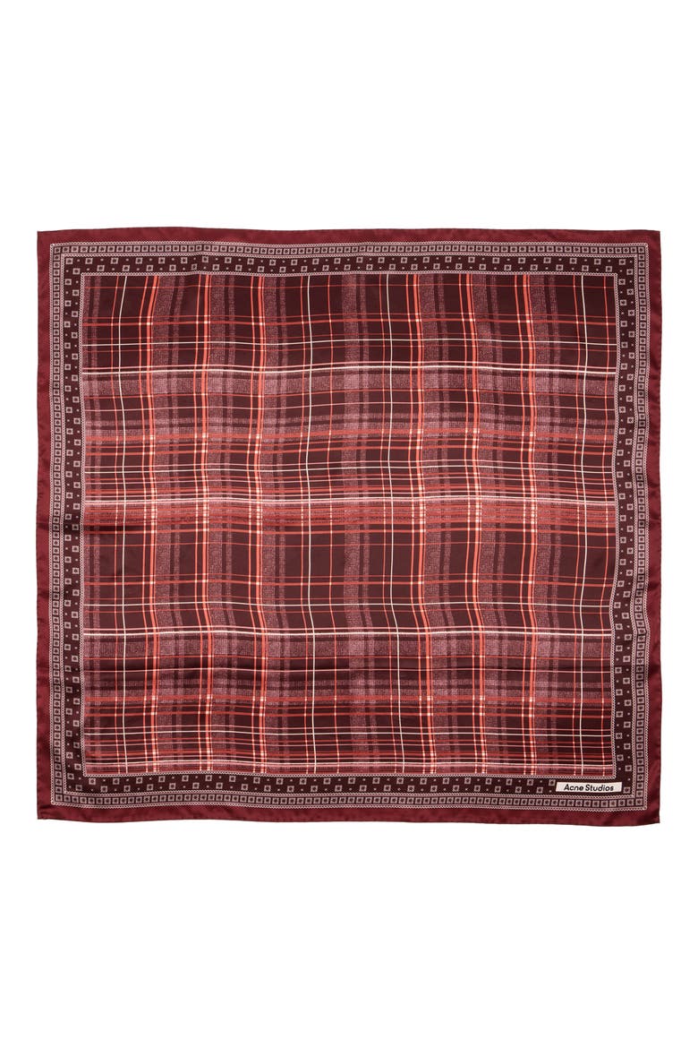 Volta Check Organic Silk Square Scarf, Main, color, BURGUNDY/ BROWN
