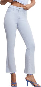 Good American Soft-Tech Good Curve Frayed High Waist Ankle Straight Leg Jeans