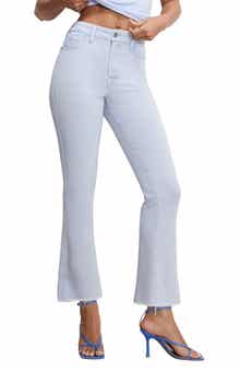 Good American Soft-Tech Good Curve Frayed High Waist Ankle Straight Leg Jeans