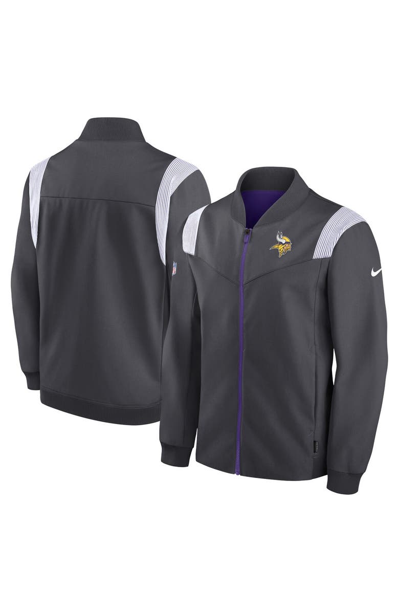 Nike Men's Nike Anthracite Minnesota Vikings Sideline Coaches Bomber Full-Zip Jacket, Main, color, 