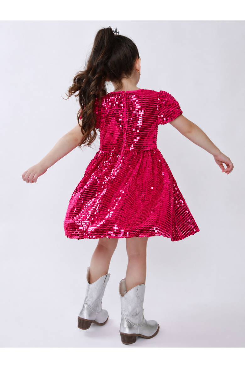 Sparkle Twirl Pink Sequin Puff Sleeve Dress, Alternate, color, Pink
