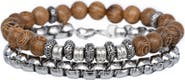 AMERICAN EXCHANGE Men's Set of 2 Beaded Stretch Bracelet & Box Chain Bracelet