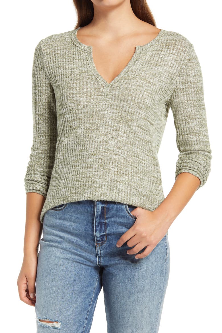 Long Sleeve Thermal Henley Top, Main, color, OLIVE