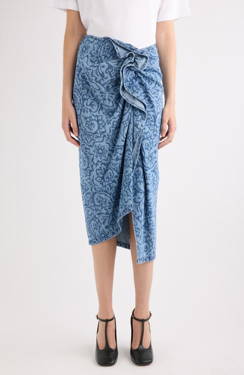 Sinas Lasered Stonewash Denim Midi Skirt