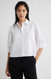 Nordstrom Crop Puff Sleeve Cotton Button-Up Shirt