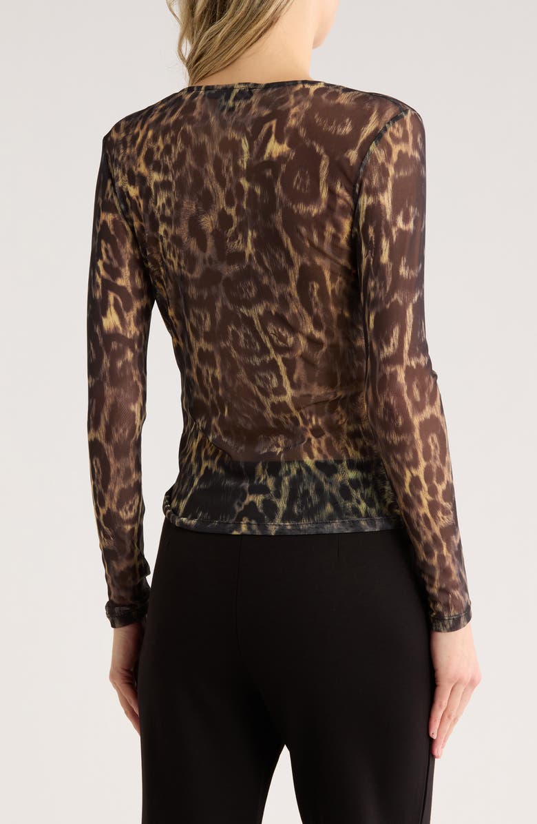 AllSaints Elia Long Sleeve Ruched Mesh Top, Alternate, color, Jinx Golden Brown