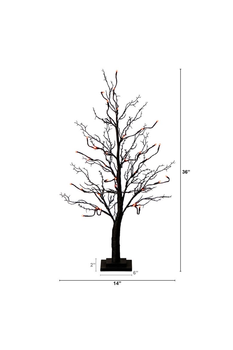 3-ft Pre-Lit Halloween Deluxe Black Twig Artificial Tree with 36 Orange & Purple LED Lights, Alternate, color, Black