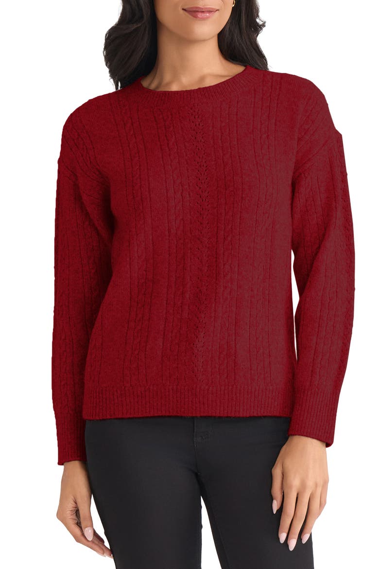 Mixed Stitch Cotton Blend Sweater, Alternate, color, VENETIAN RED