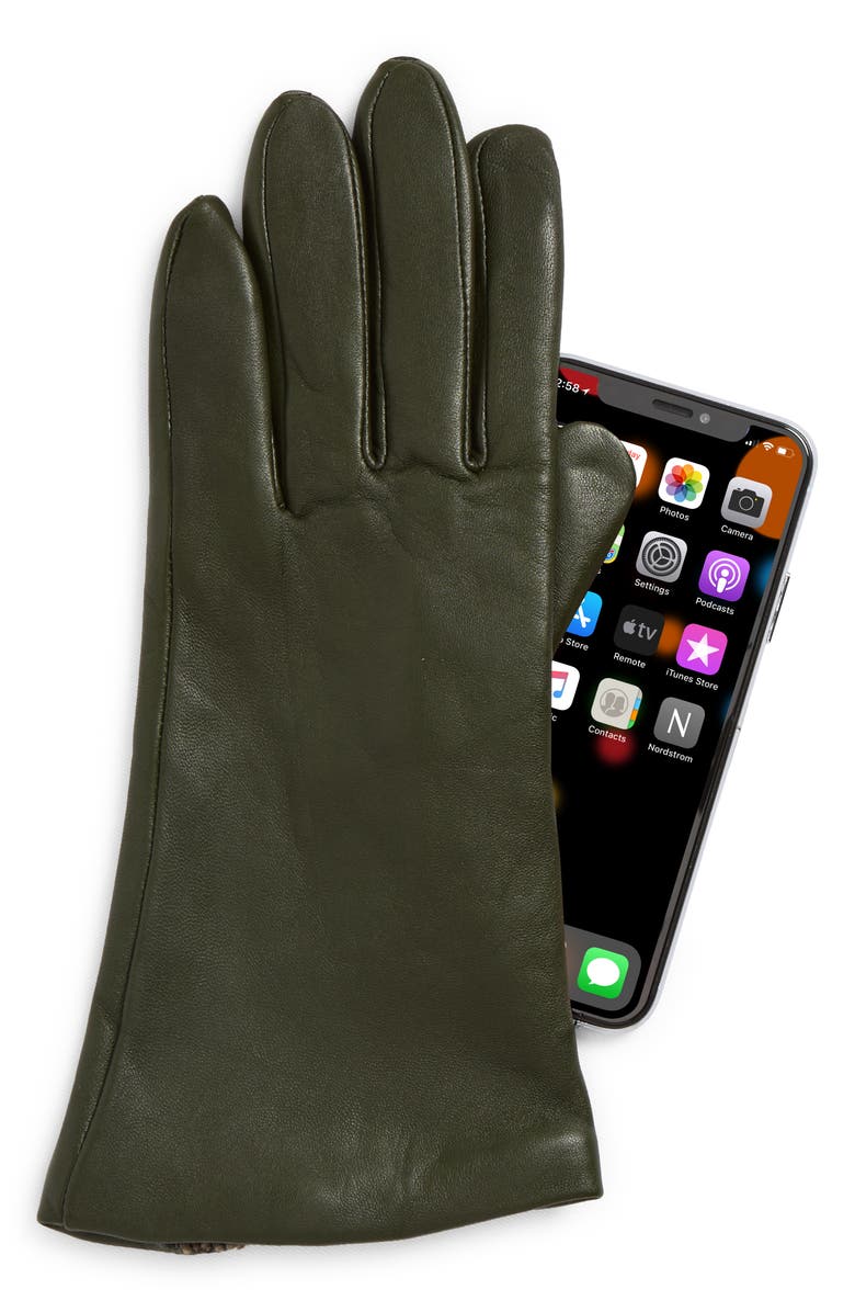 Nordstrom Cashmere Lined Leather Touchscreen Gloves, Alternate, color, Evergreen