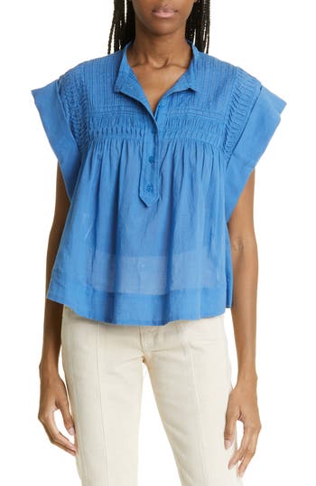 Isabel Marant Étoile Leaza Pintuck Cotton Blouse In Blue