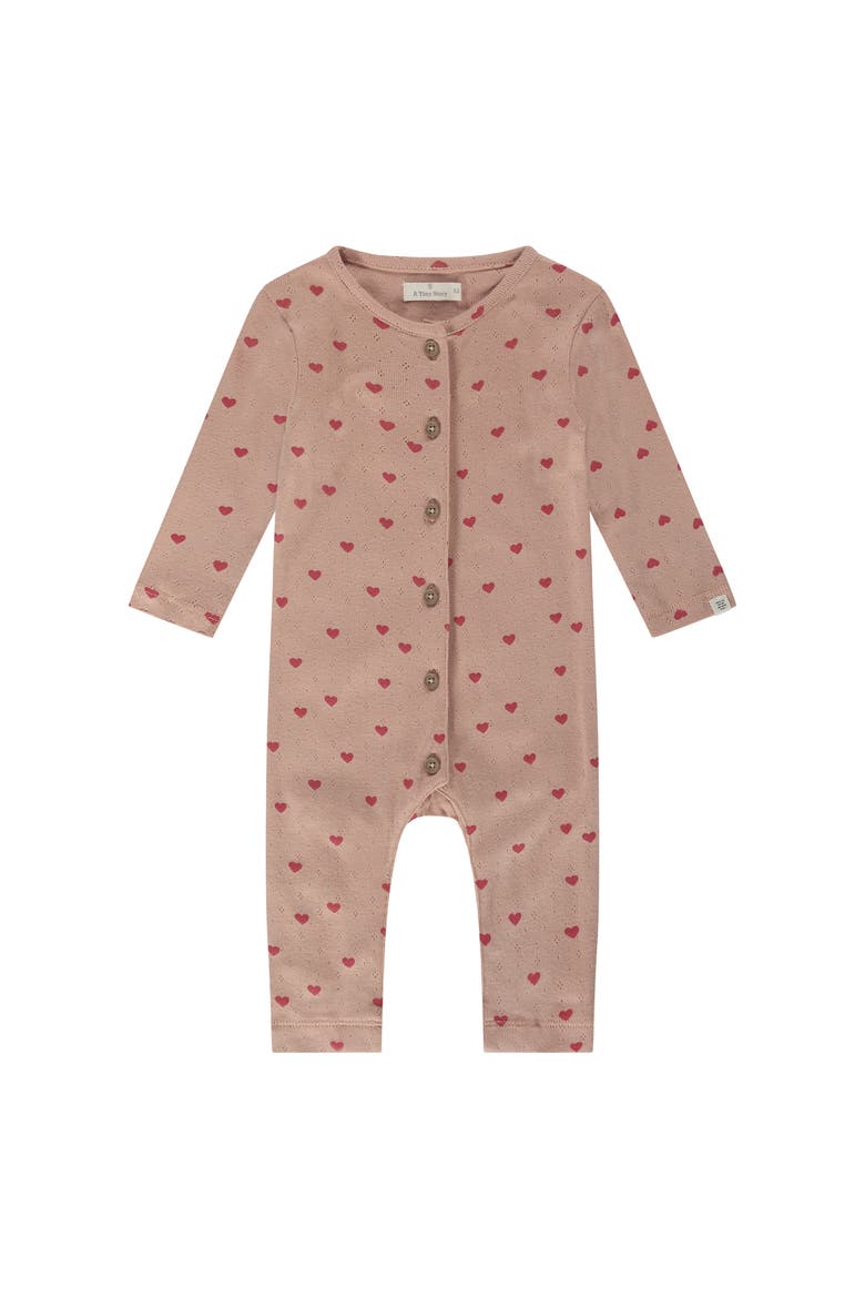 Heart Print Romper, Main, color, Dusty Coral
