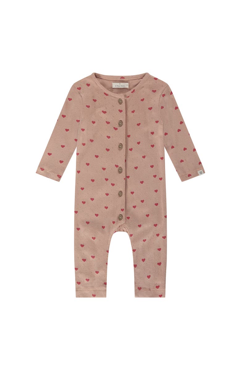 BABYFACE Heart Print Romper, Main, color, Dusty Coral