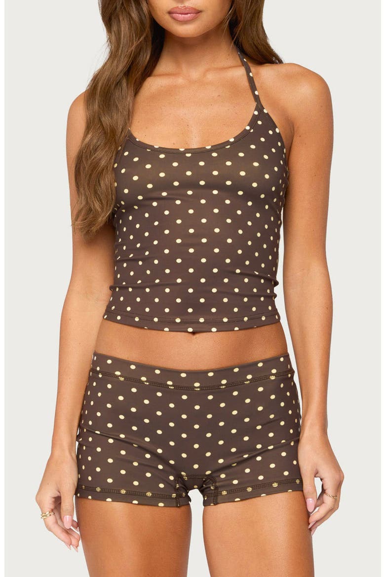 Lisah Polka Dot Halter Swim Top, Main, color, BROWN-AND-YELLOW