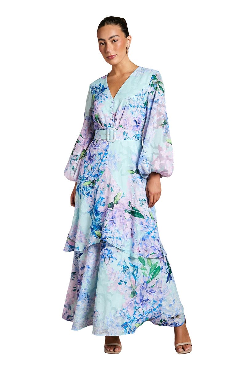 Coast Long Sleeve Chiffon Belted Maxi Dress, Main, color, Blue
