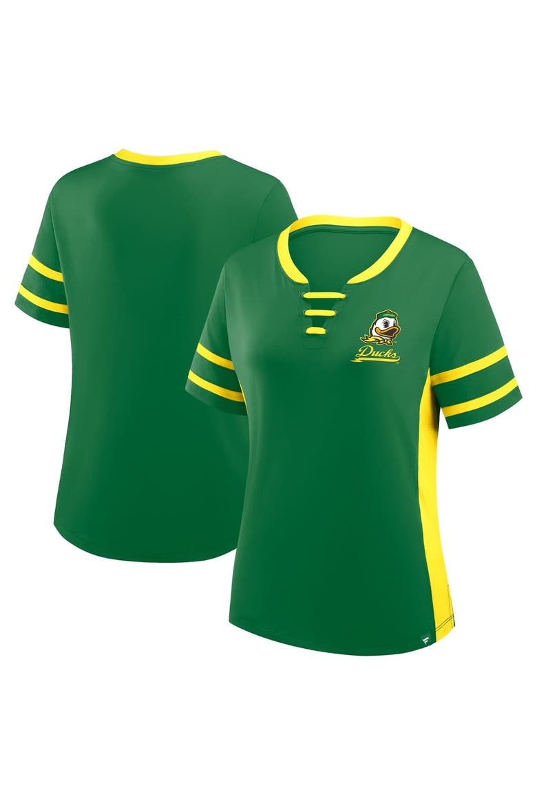 Women's Fanatics Green/Yellow Oregon Ducks Be Fearless Athena Lace-Up T-Shirt, Main, color, Green