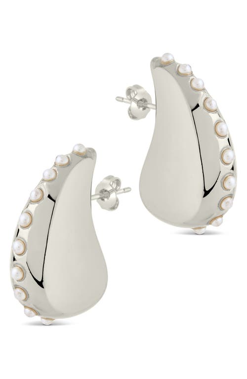 Sterling Forever Raze Mother Of Pearl Studded Drop Earrings In Silver
