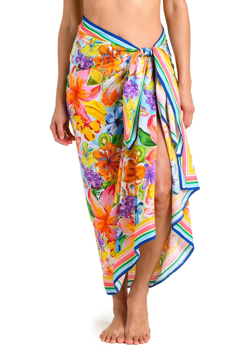 Flora De Fruta Cover-Up Sarong, Alternate, color, BLUE/ GREEN MULTI