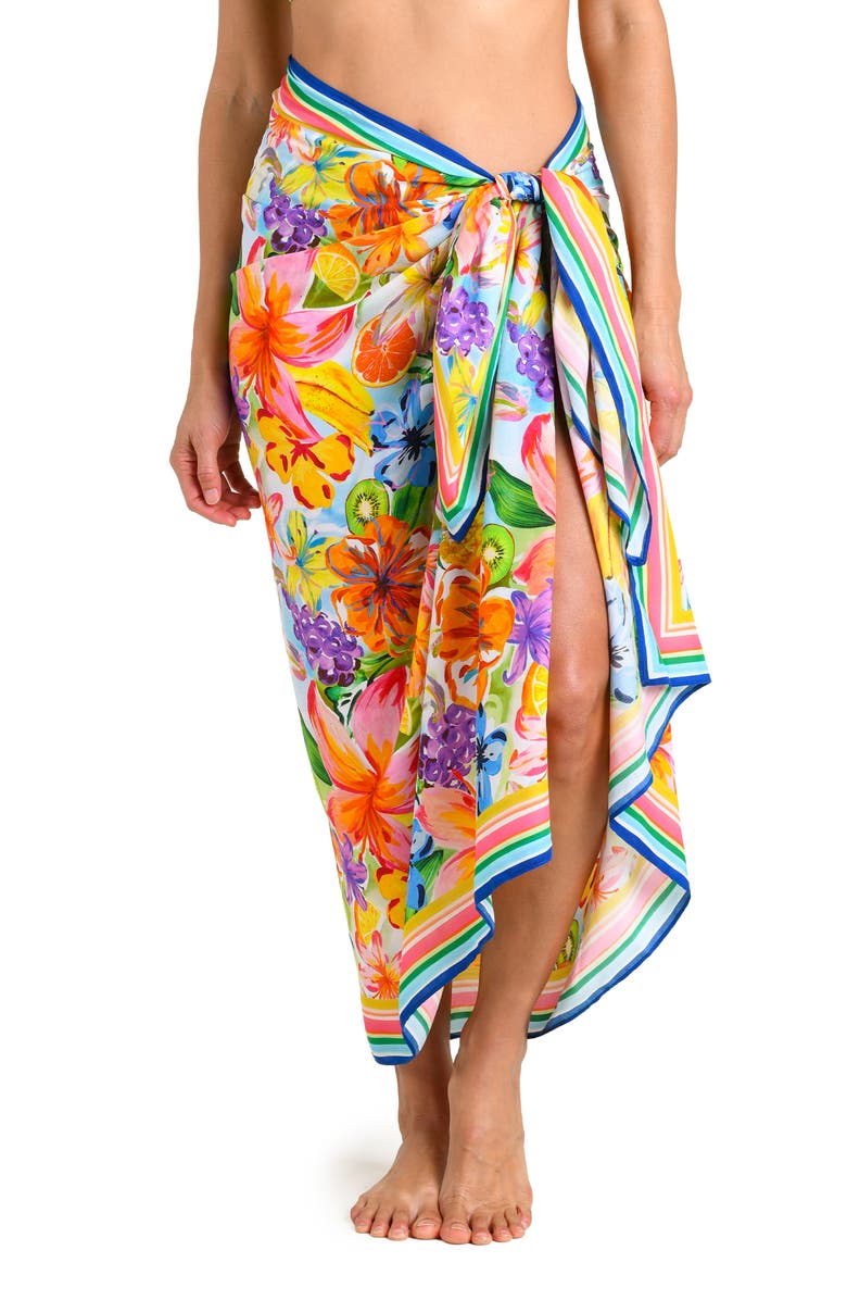 La Blanca Flora De Fruta Cover-Up Sarong, Alternate, color, Blue/ Green Multi