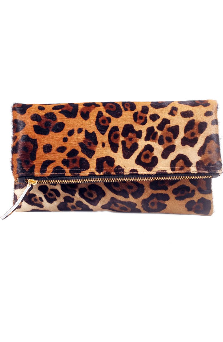 The Artisan & Company Leopard Leather Clutch, Main, color, Brown
