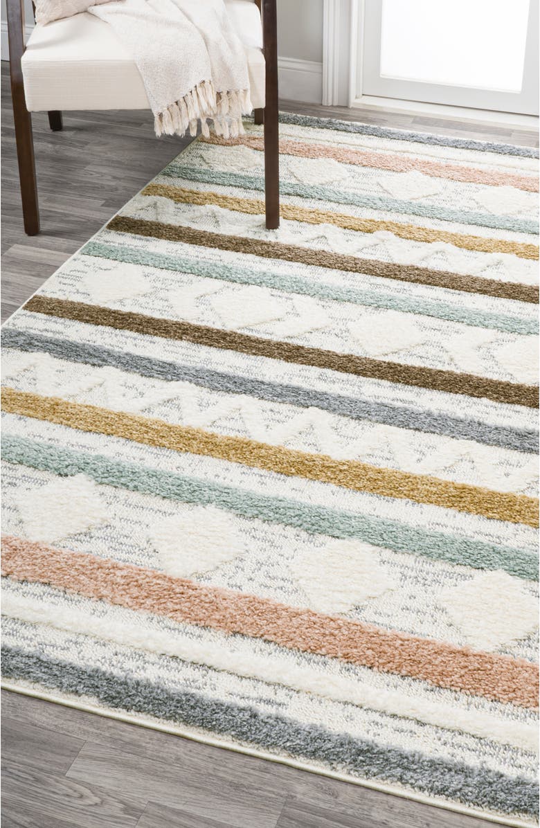 JONATHAN Y Faiza Moroccan Striped Geometric High-Low Area Rug, Alternate, color, Multi/Cream