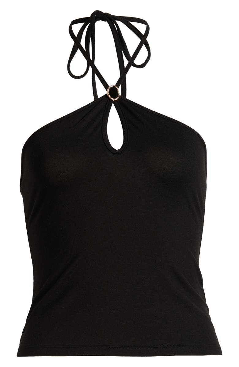 Reformation Juniper Brooch Jersey Halter Top, Alternate, color, Black