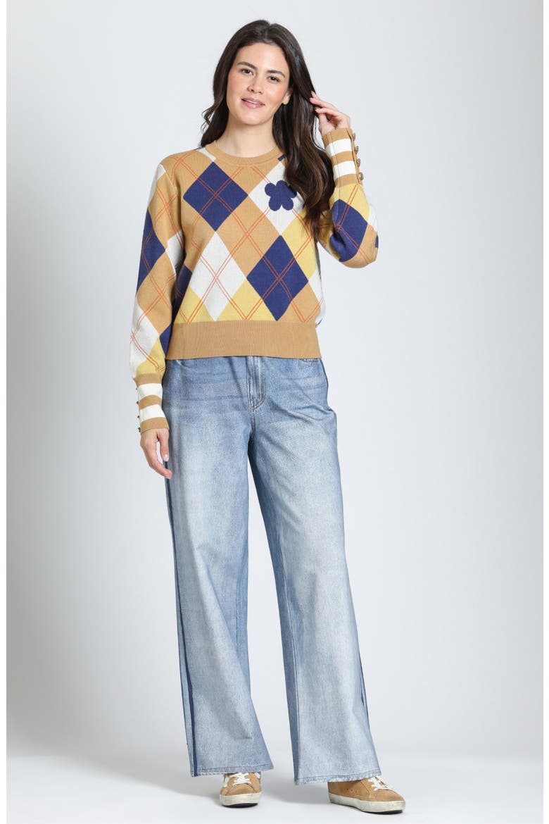 Daisy Argyle Crewneck Sweater, Alternate, color, GOLDEN HARVEST ARGYLE