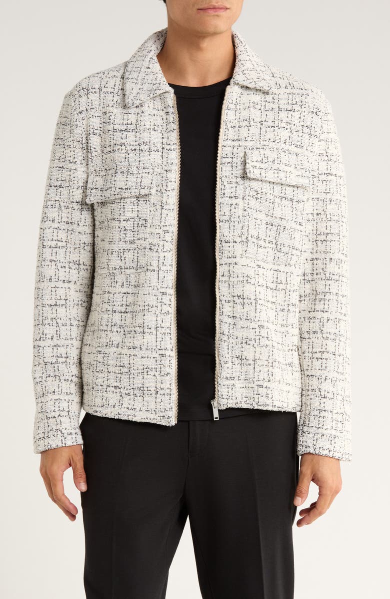 DENIM AND FLOWER Textured Knit Zip Jacket, Main, color, Cream