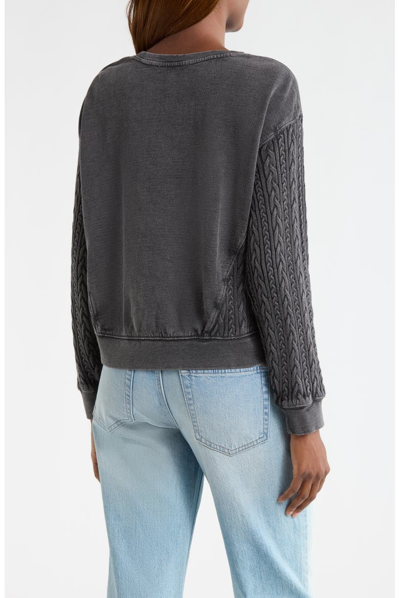 Cable Stitch Sleeve Henley Top, Alternate, color, RAVEN