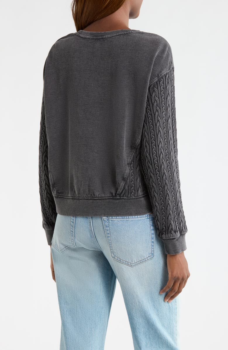 Lucky Brand Cable Stitch Sleeve Henley Top, Alternate, color, Raven