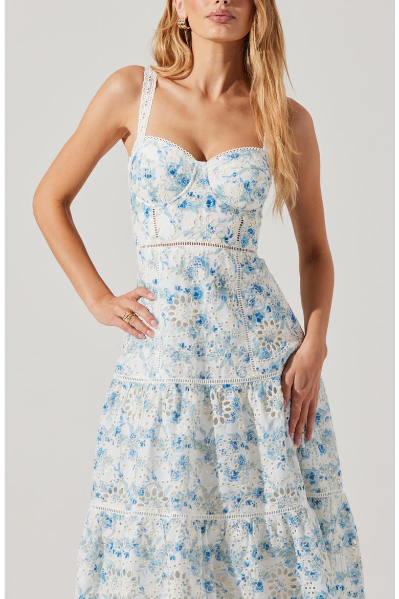 Pellagia Eyelet Embroidery A-Line Dress, Alternate, color, WHITE BLUE FLORAL