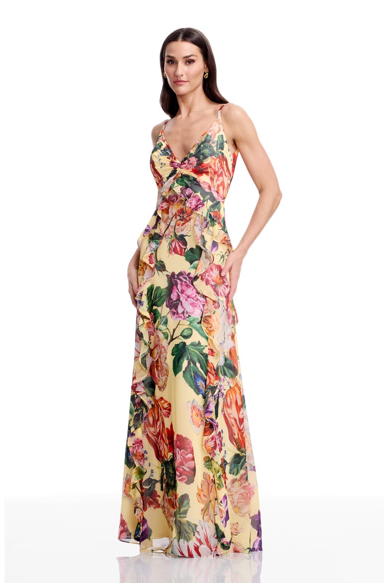 Jayden Floral Ruffle A-Line Gown, Alternate, color, GOLDEN FLORAL MULTI