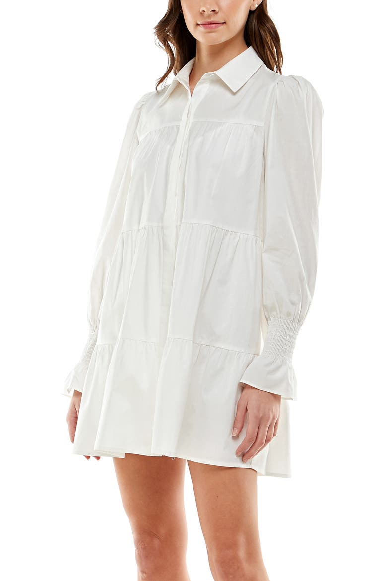 Canossa Tiered Long Sleeve Stretch Cotton Shirtdress, Alternate, color, IVORY