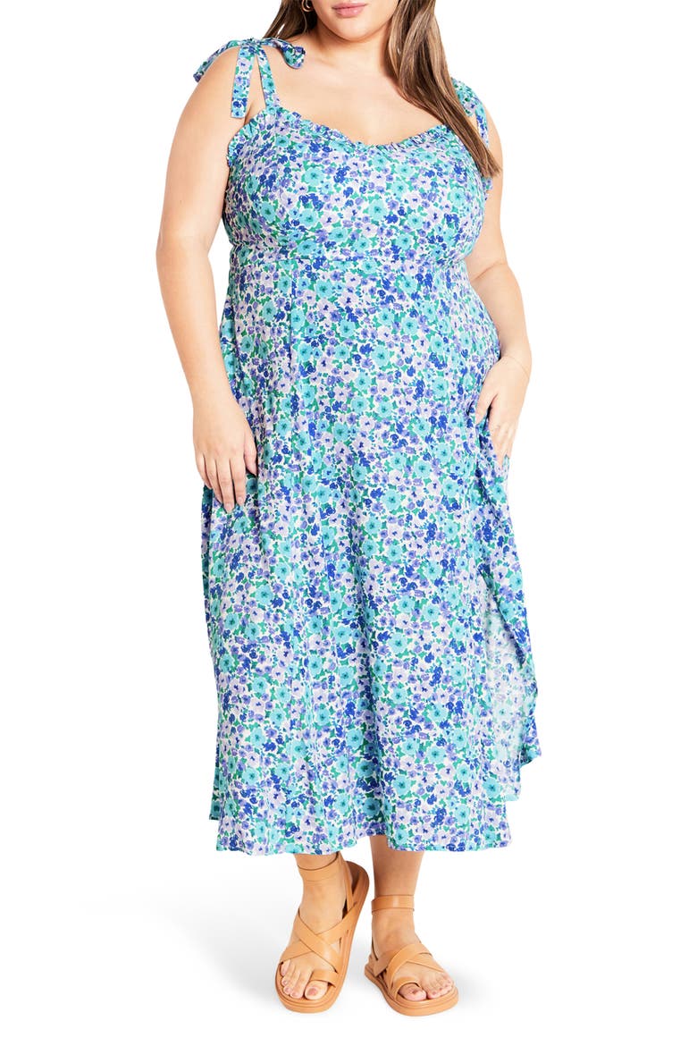 Tamara Floral Tie Strap Midi Sundress, Main, color, BLUE DITSY FLORAL