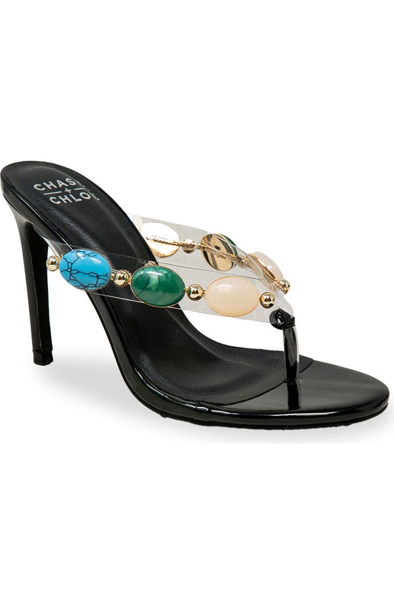 CHASE AND CHLOE Beaded Strap Sandal, Main, color, Black Patent