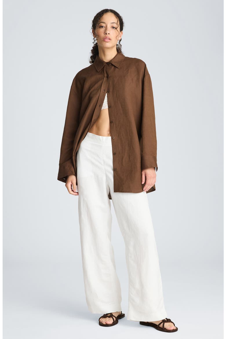 Drop Shoulder Relaxed Fit Linen Blend Button-Up Shirt, Alternate, color, BRUNETTE