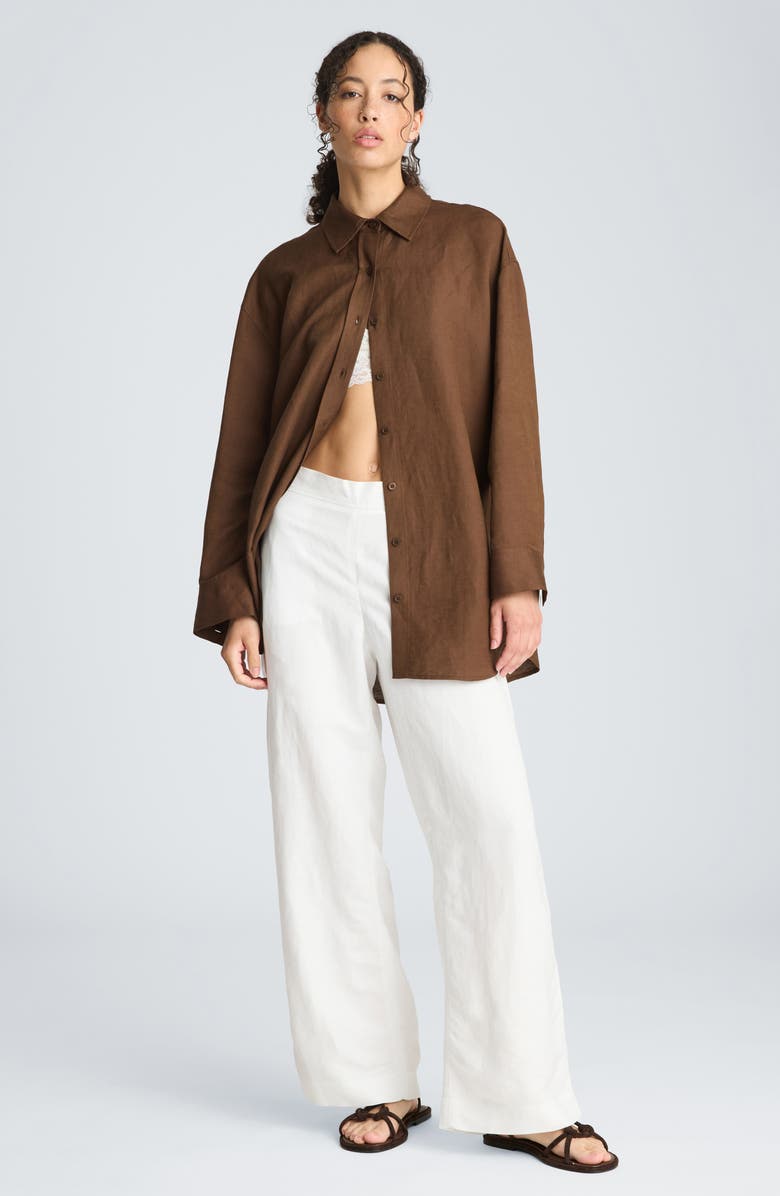 Kenneth Cole Drop Shoulder Relaxed Fit Linen Blend Button-Up Shirt, Alternate, color, Brunette