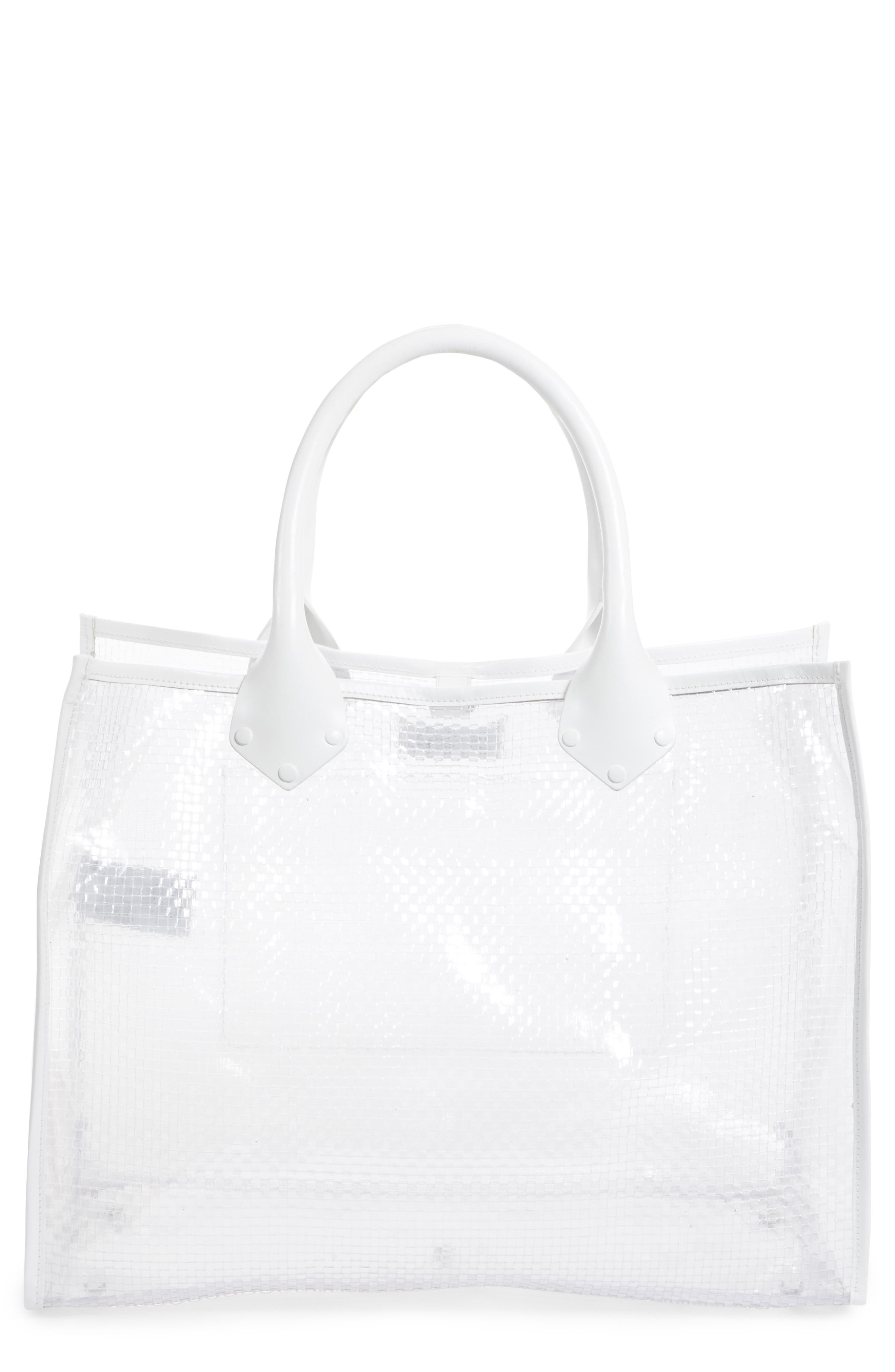 Textured Transparent Tote, Main, color, TRANSPARENT WHITE