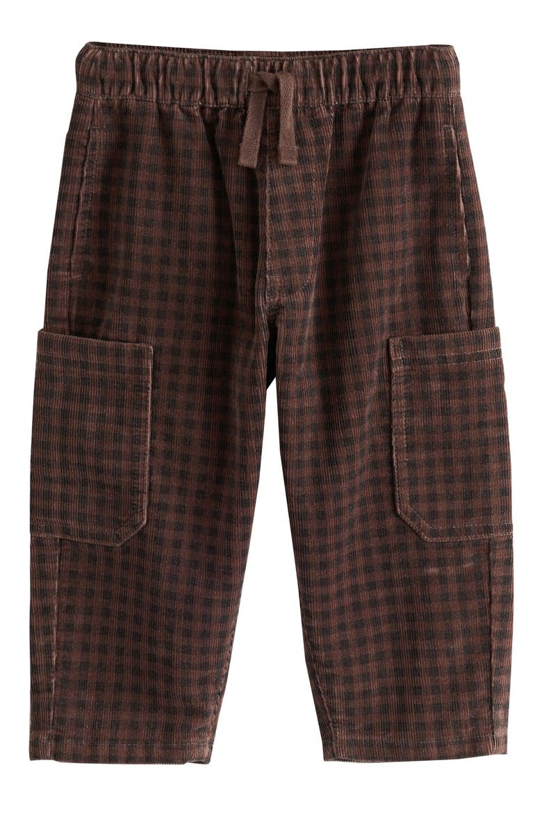 Kids' Check Corduroy Barrel Pants, Main, color, BROWN