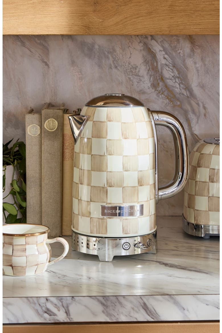 Mocha Check Electric Kettle, Alternate, color, MOCHA