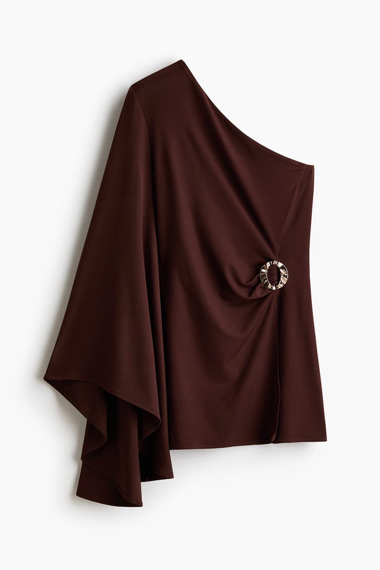 Draped One-shoulder Top, Alternate, color, Dark brown