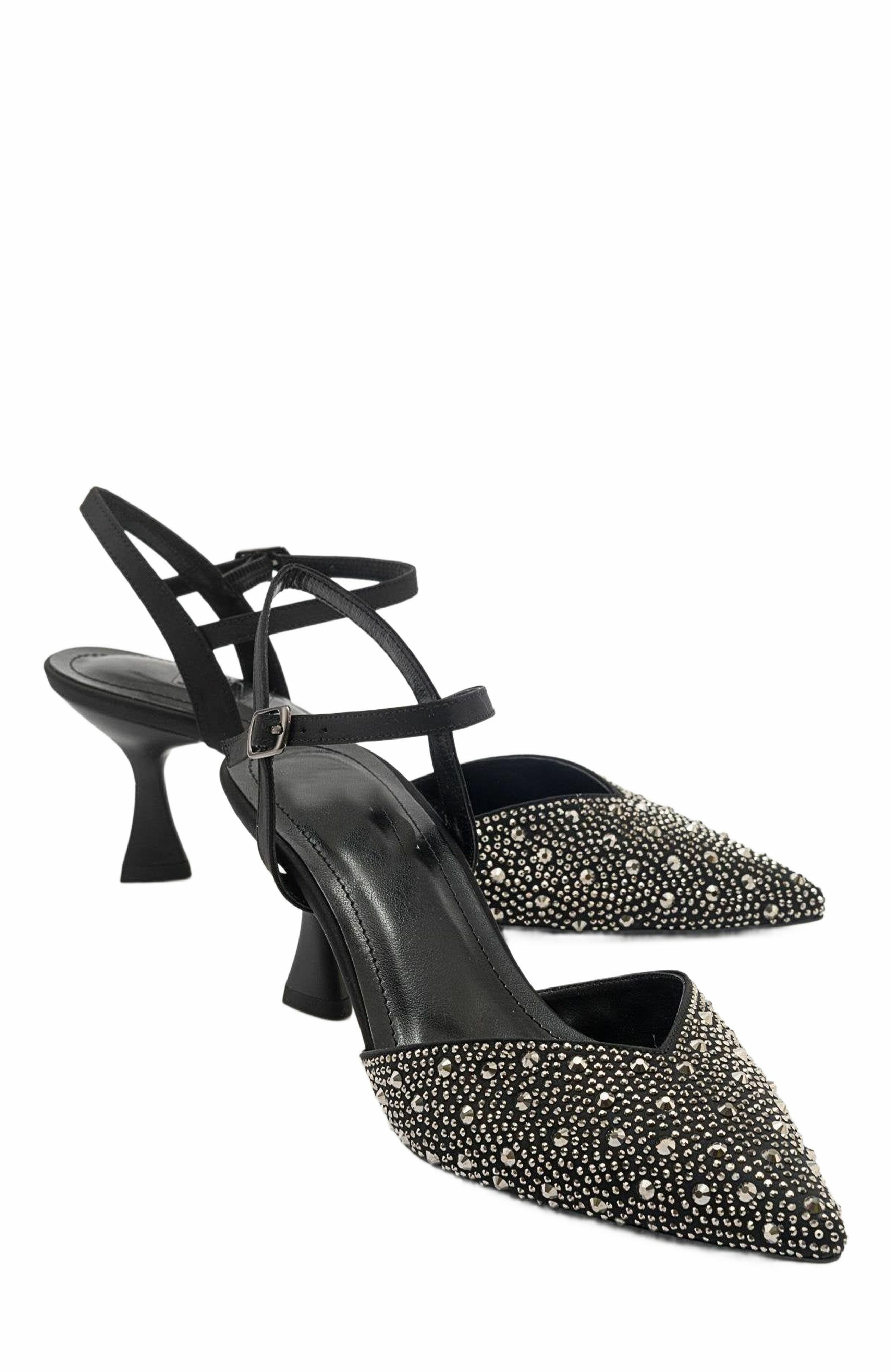 Forever 
Always Shoes Vilka Embellished Slingback Kitten Heel Pumps, Main, color, Black Faux Leather